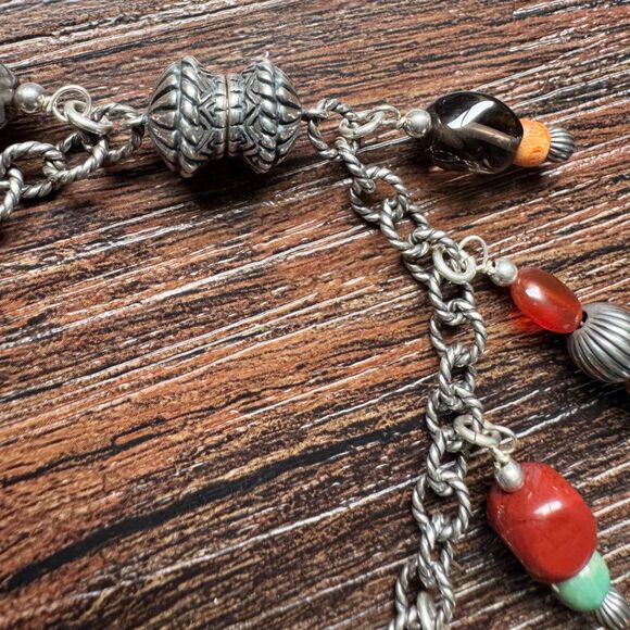 Vintage CAROLYN POLLACK Multi Gemstone Charm Bracelet Sterling Silver Turquoise - Picture 6 of 11